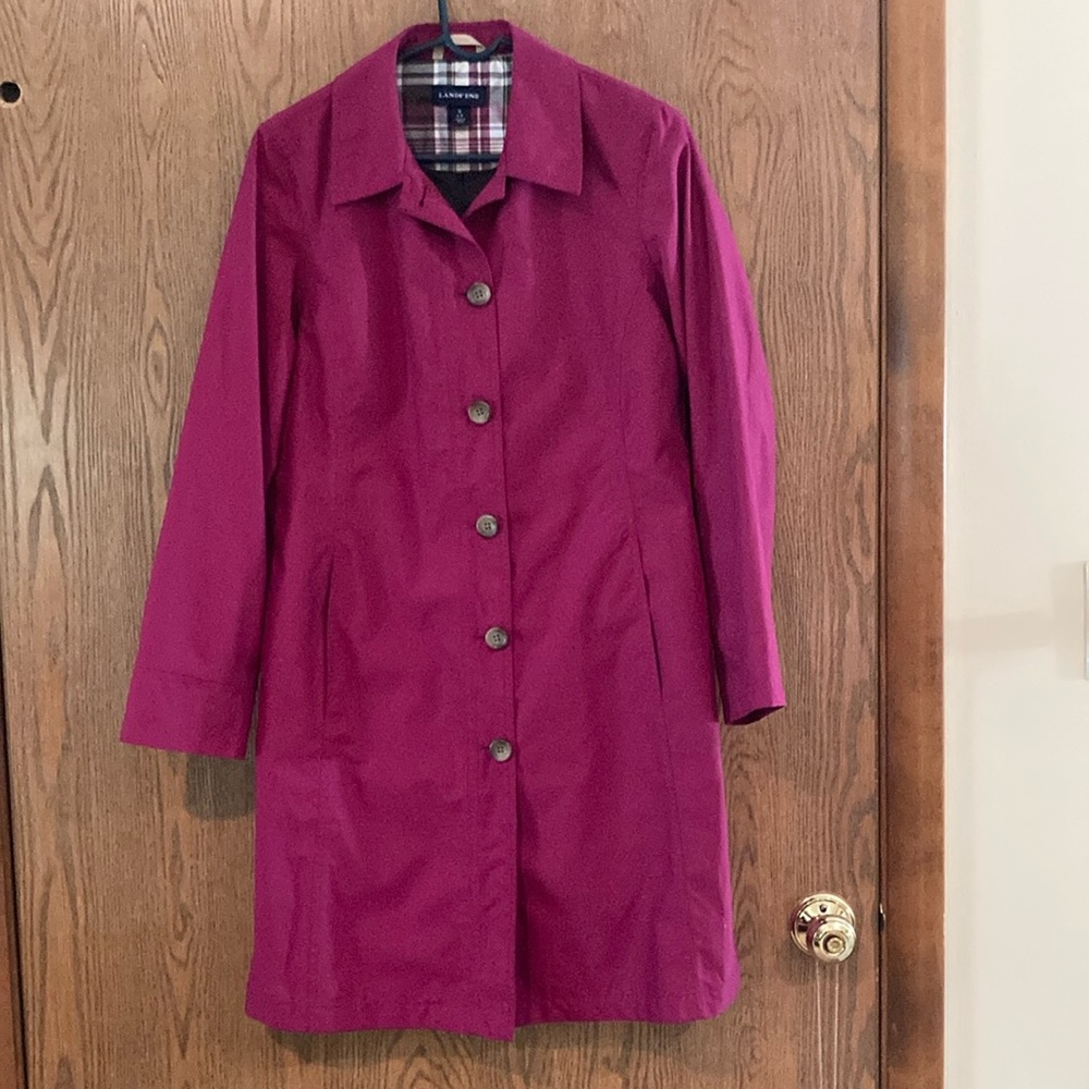 Fuchsia/reddish Lands’ End Raincoat